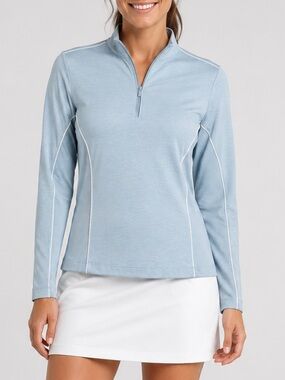 Peter Millar Performance 1/4 Zip Pullover Long Sleeve Shirt in Blue UPF 50+ Sun